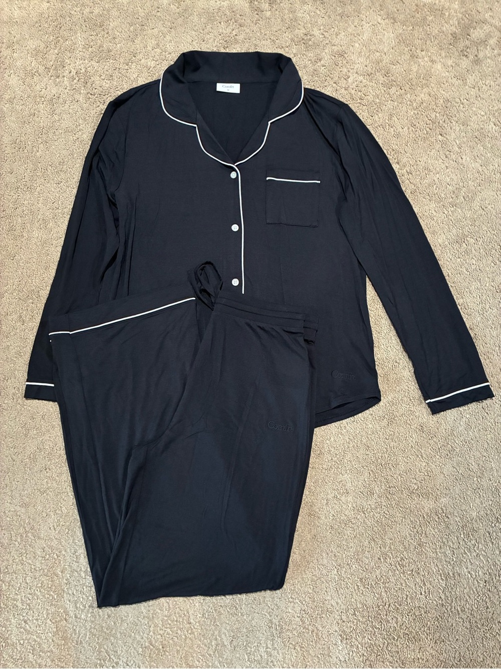 Comfrt Luna Lounge Long Sleeve Pant PJ Set Onyx Black Women's Size Medium